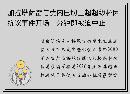 加拉塔萨雷与费内巴切土超超级杯因抗议事件开场一分钟即被迫中止